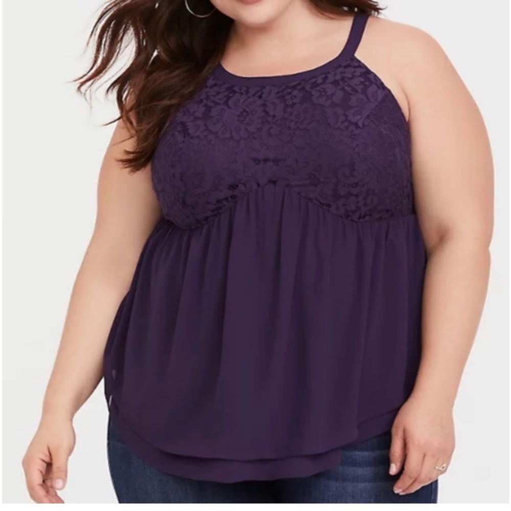 Torrid purple chiffon and lace top